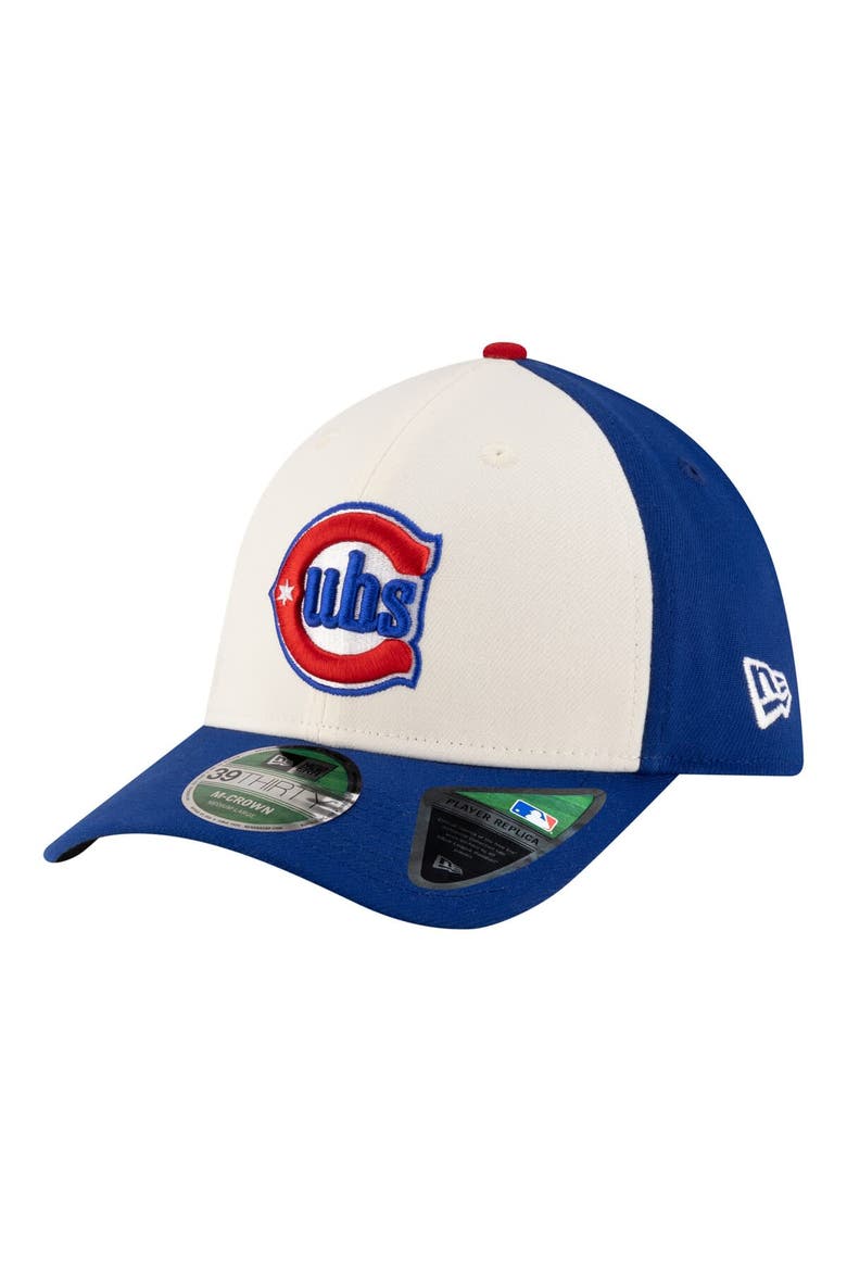 Men's New Era  White/Royal Chicago Cubs Player Replica 39THIRTY M-Crown Flex Hat, Main, color, White