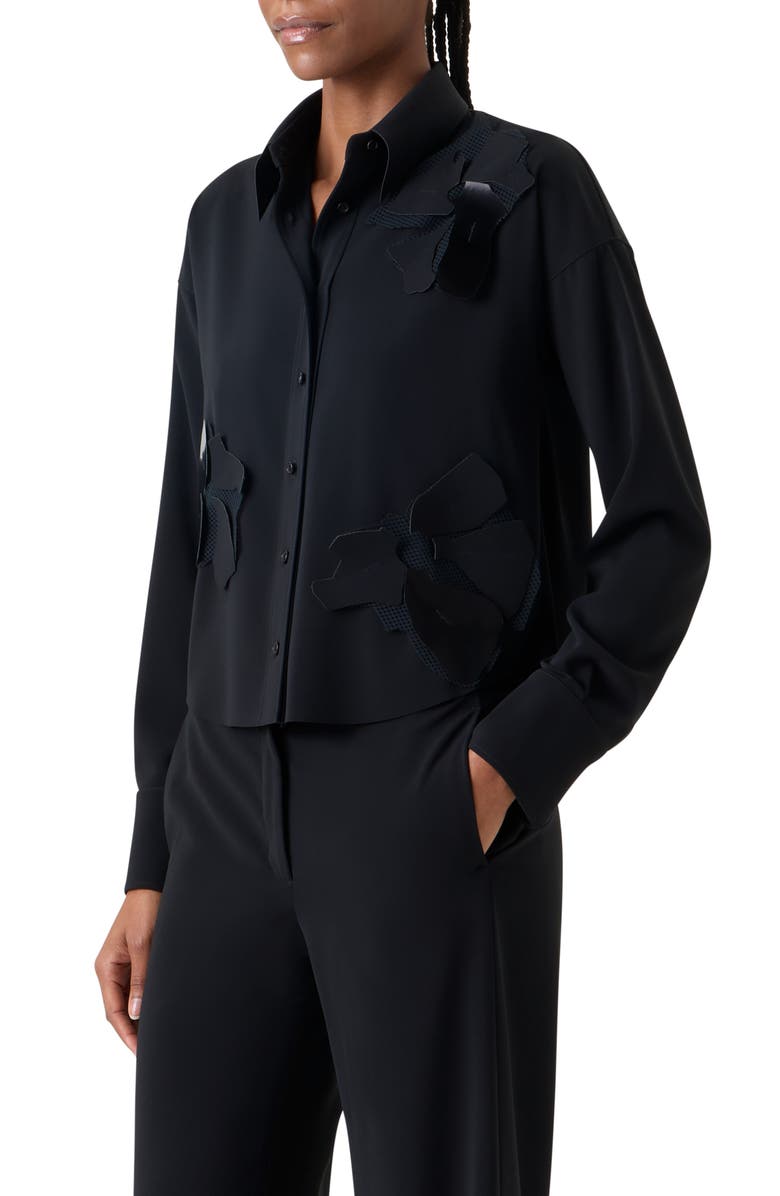 Akris punto Papercut Flowers Laser Cut Crepe Shirt, Alternate, color, Black