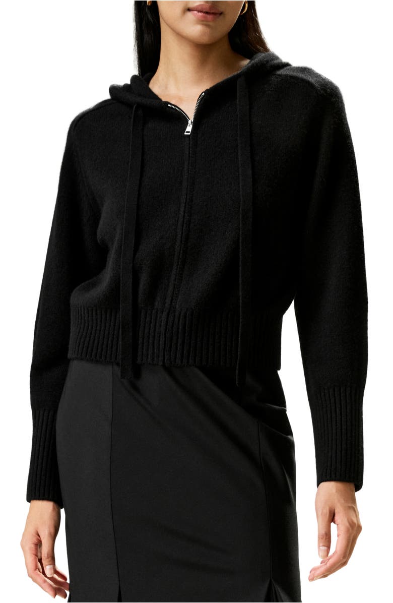 Lilysilk Short Zip-Up Wool Cashmere Hoodie, Main, color, Black