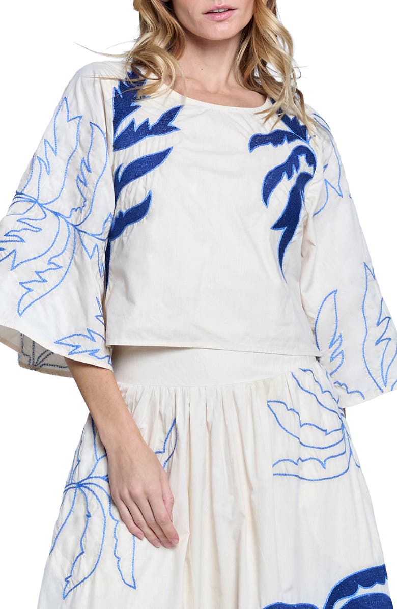 CIEBON Tyler Embroidered Cotton Top, Main, color, Taupe/ Blue