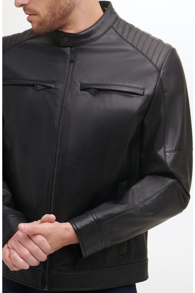 Leather Racer Jacket, Alternate, color, BLACK