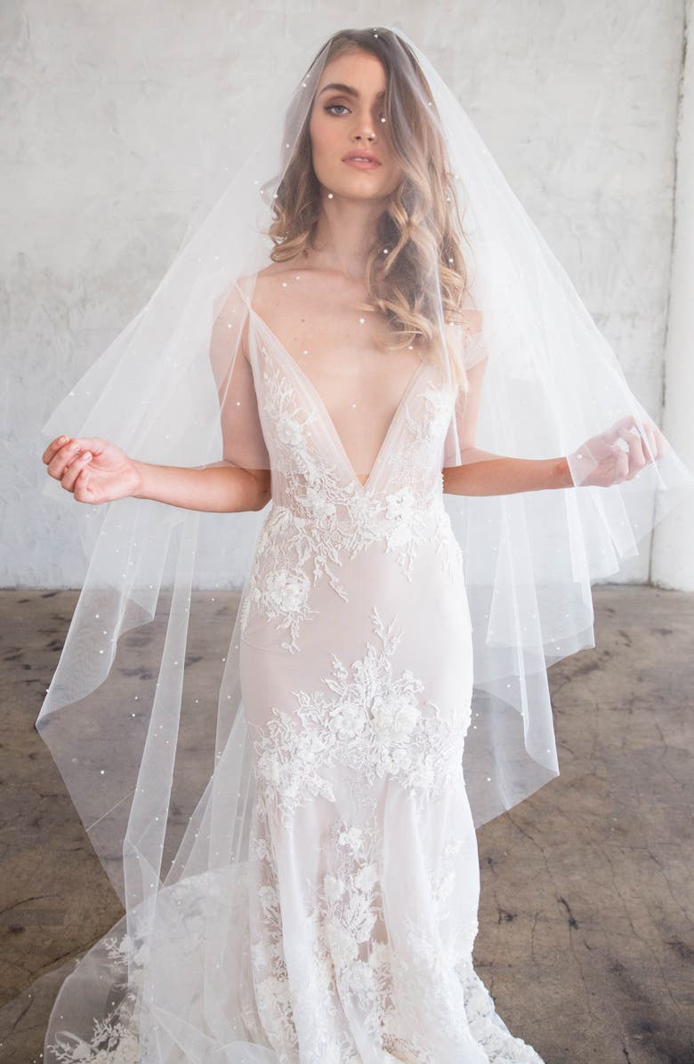 Brides & Hairpins Darcy Imitation Pearl Chapel Veil, Alternate, color, Ivory