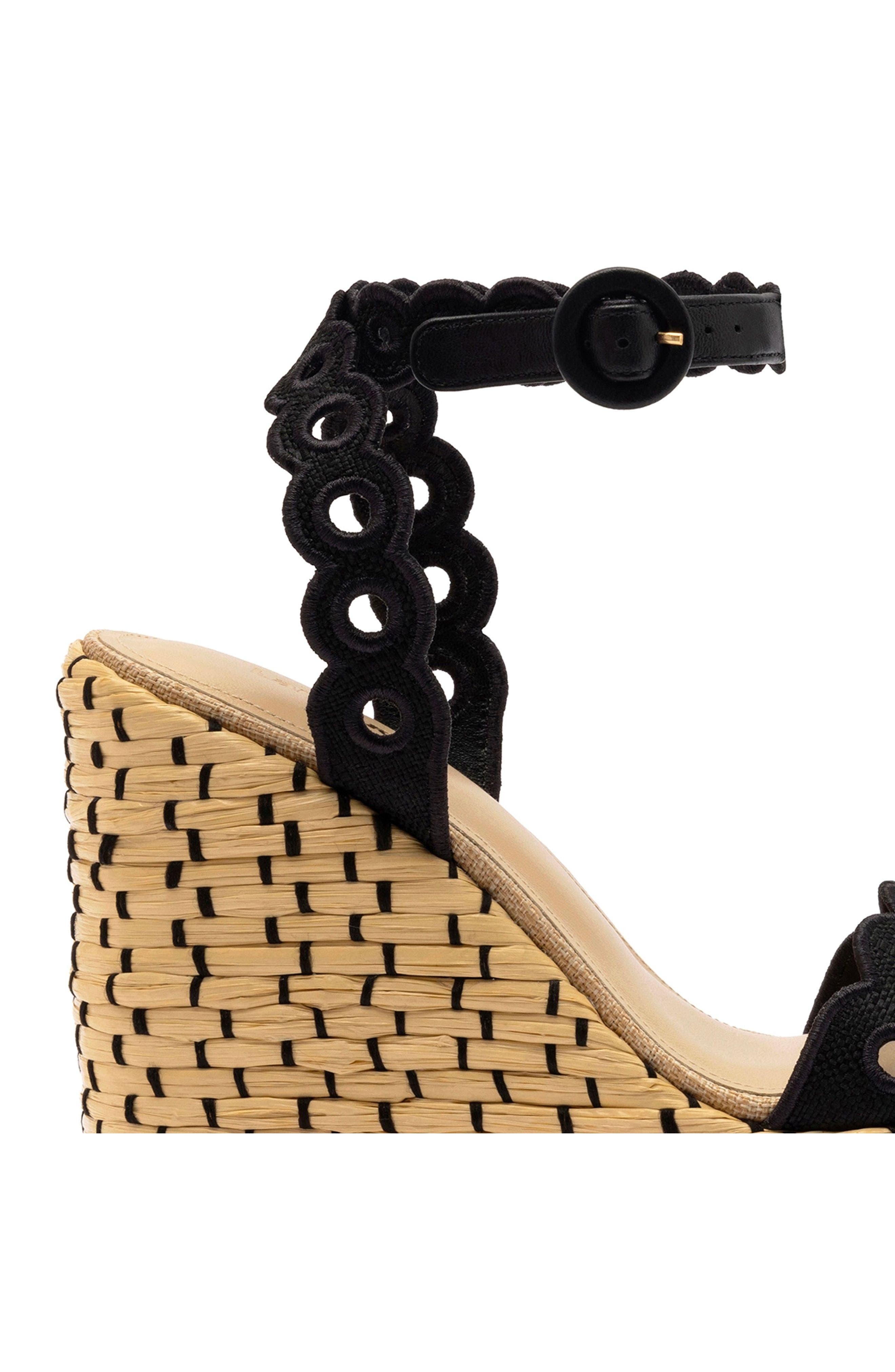 Larroudé Florence Broderie Wedge, Alternate, color, Black