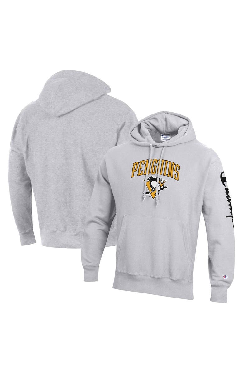 Champion Men's Champion Heather Gray Pittsburgh Penguins Reverse Weave Pullover Hoodie, Main, color, 
