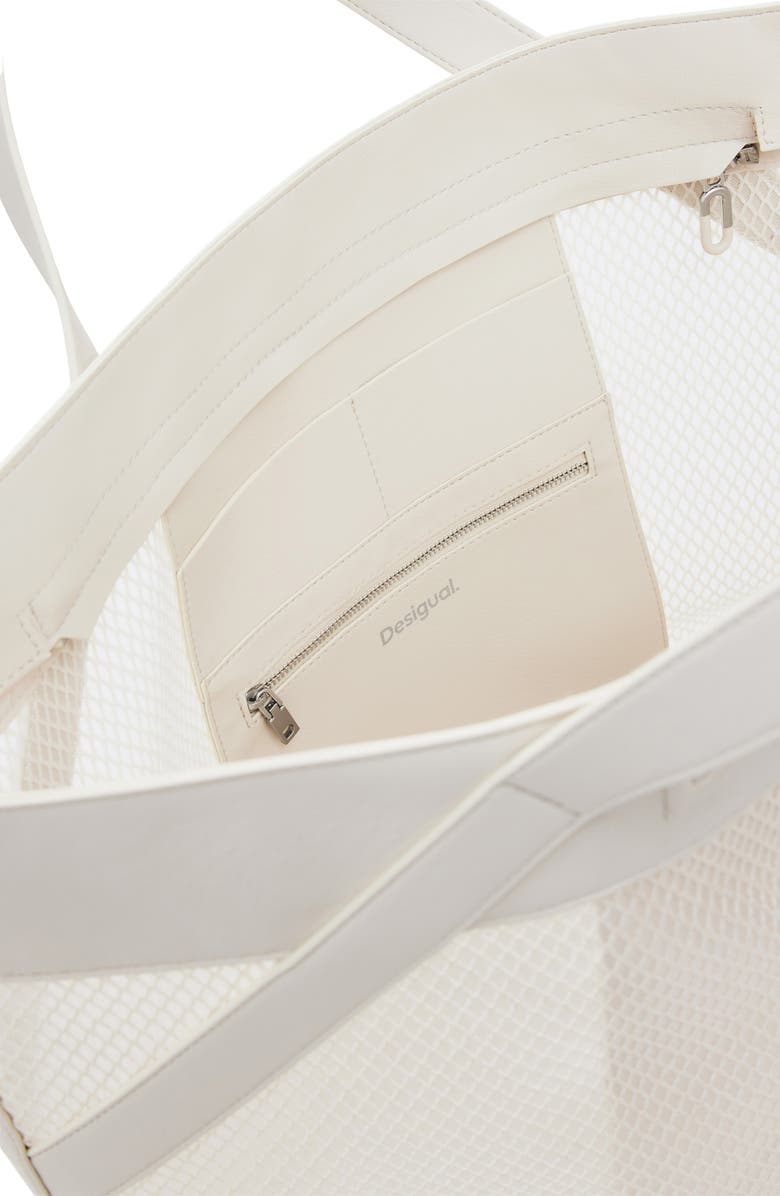 Desigual Fishnet Mesh Shopper Bag, Alternate, color, Light Beige