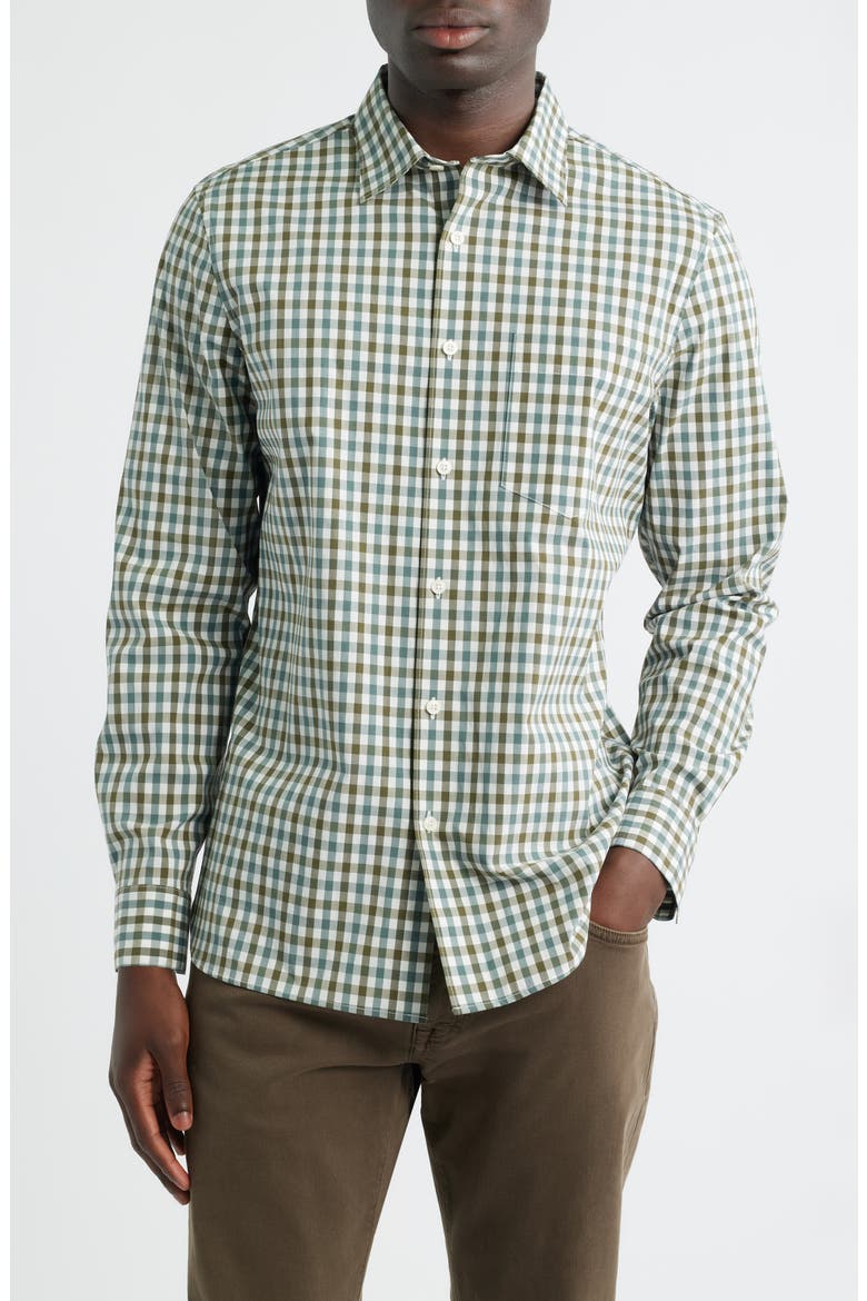 Jayde Plaid Stretch Button-Up Shirt, Main, color, WHITE- OLIVE JAYDE PLAID