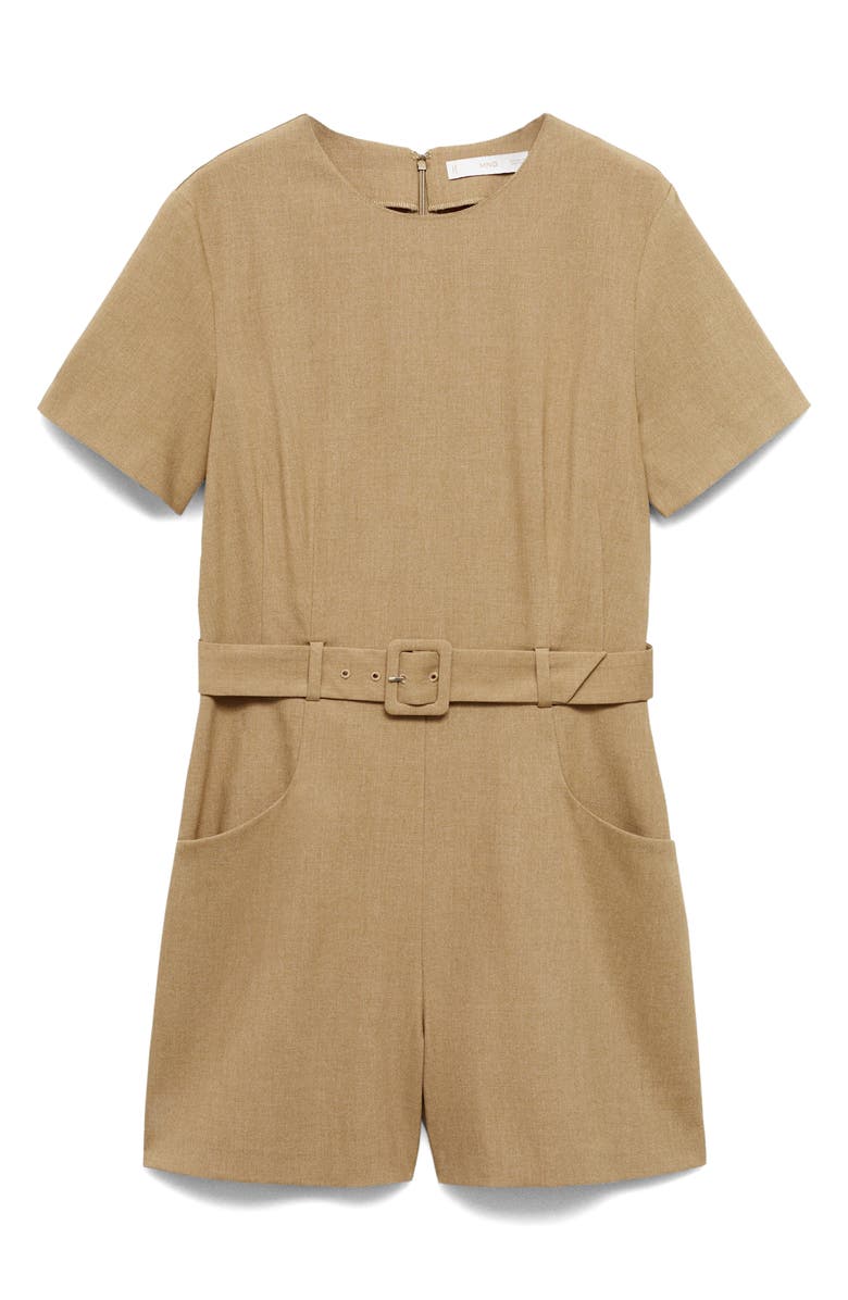 MANGO Belted Romper, Alternate, color, Beige