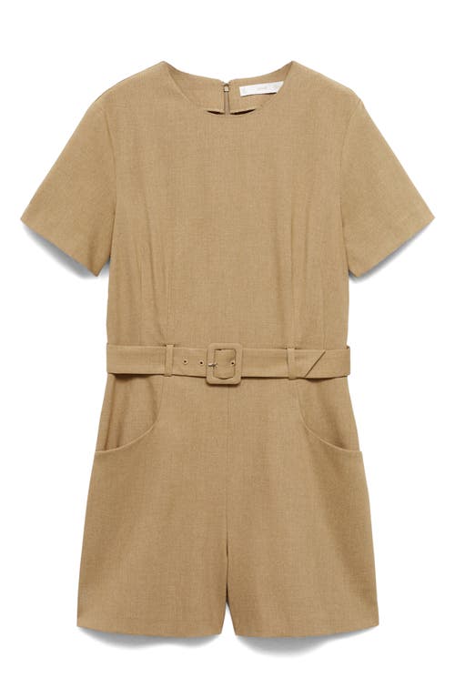 Mango Belt Short Jumpsuit Beige In Beige
