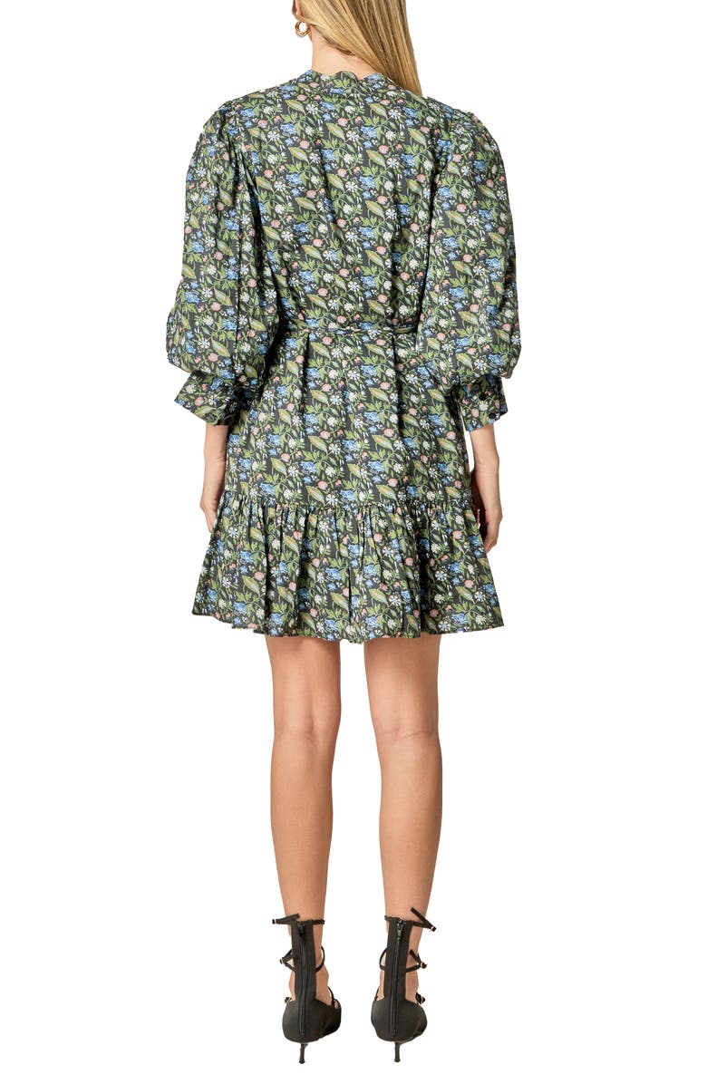 English Factory Mock Neck Cotton Button-Up Minidress, Alternate, color, Black Multi