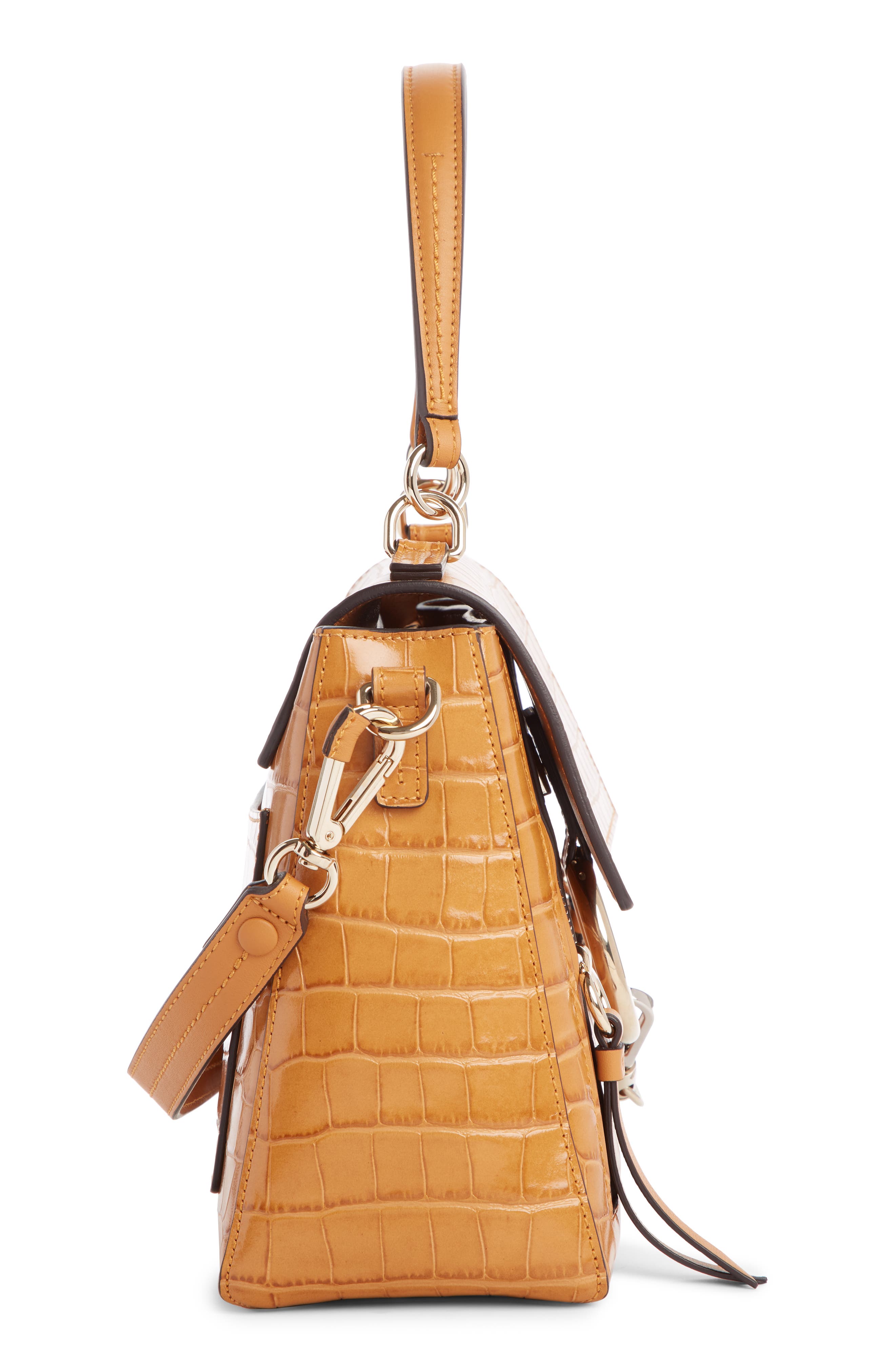 Medium Faye Day Croc Embossed Leather Shoulder Bag, Alternate, color, AUTUMNAL BROWN
