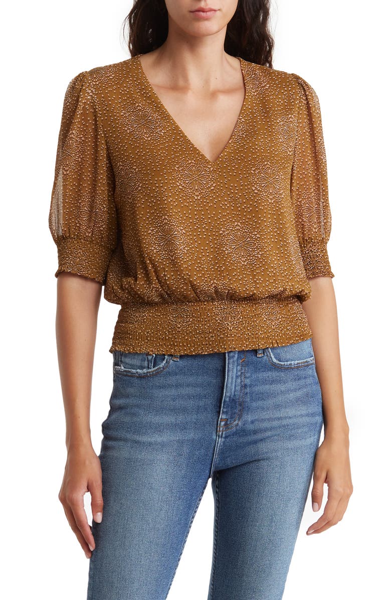 DR2 by Daniel Rainn V-Neck Smocked Waist Top, Main, color, 