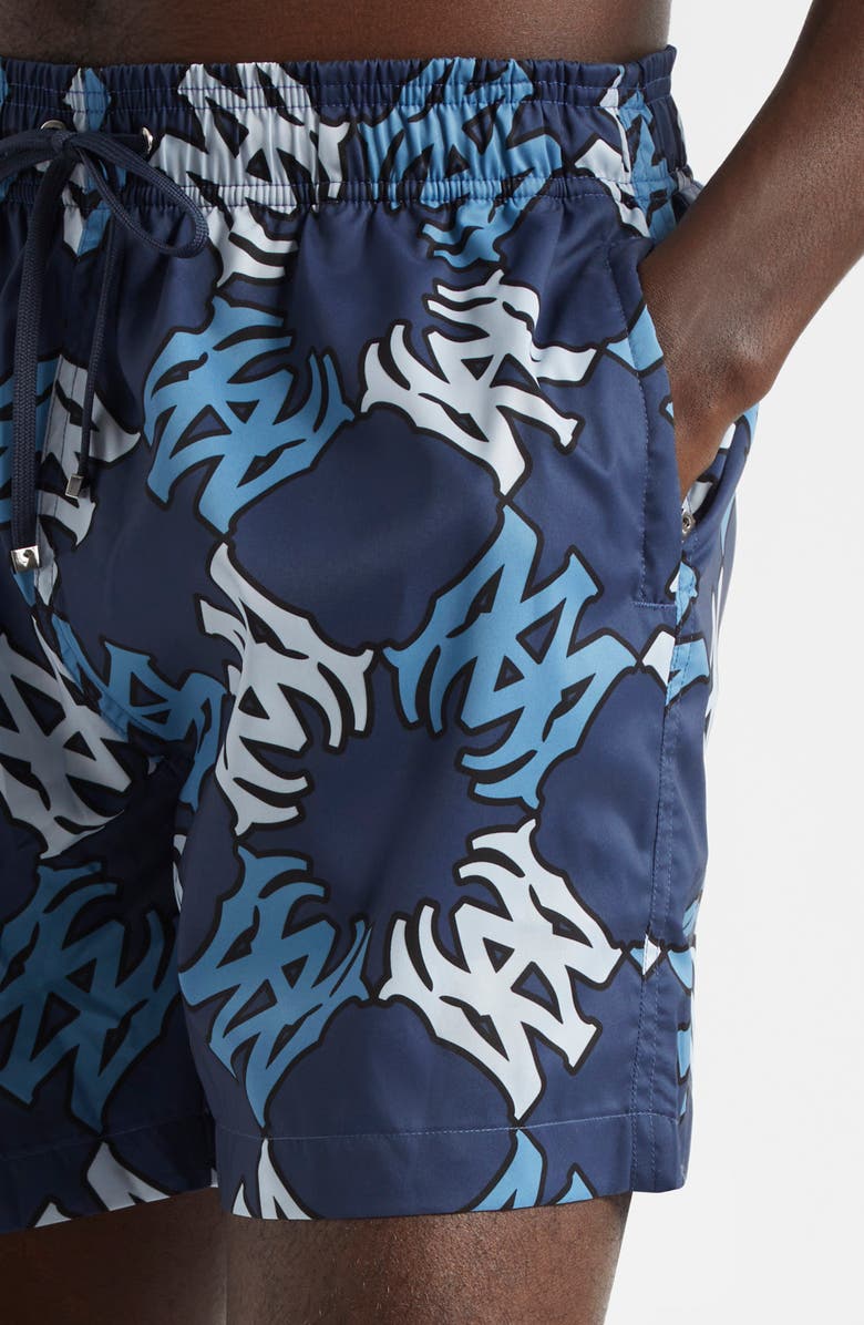 AMIRI MA Quad Monogram Print Swim Trunks, Alternate, color, Midnight Blue