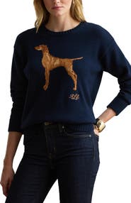 Lauren Ralph Lauren Dog Intarsia Cotton Crewneck Sweater