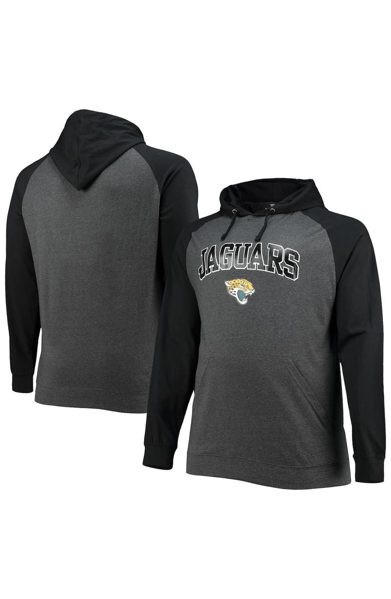 FANATICS Men's Fanatics Branded Black/Heathered Charcoal Jacksonville Jaguars Big & Tall Lightweight Raglan Pullover Hoodie, Main, color, 