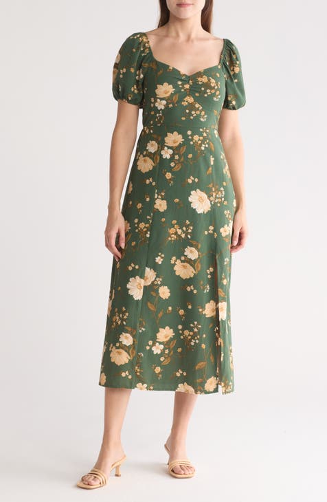 Floral Puff Sleeve Midi Dress