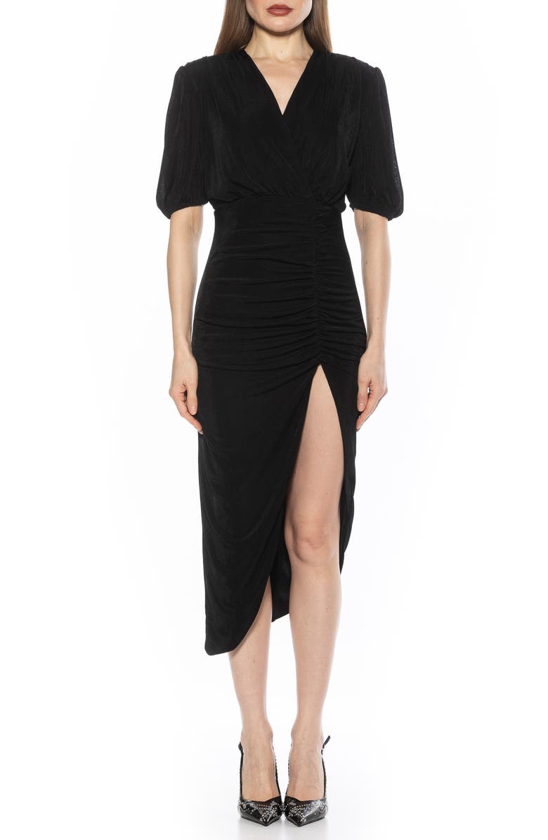Alexia Admor Fern V-Neck Drape Slit Dress, Main, color, Black