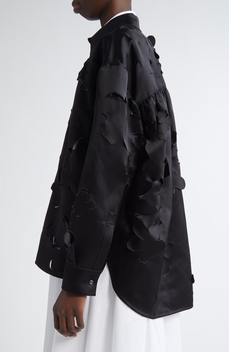 Marni Oversize Floral Cutout Satin Button-Up Shirt, Alternate, color,