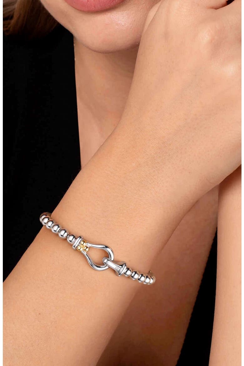 Bujukan Horse Shoe Bangle Bracelet, Main, color, SILVER/ 14K YELLOW GOLD