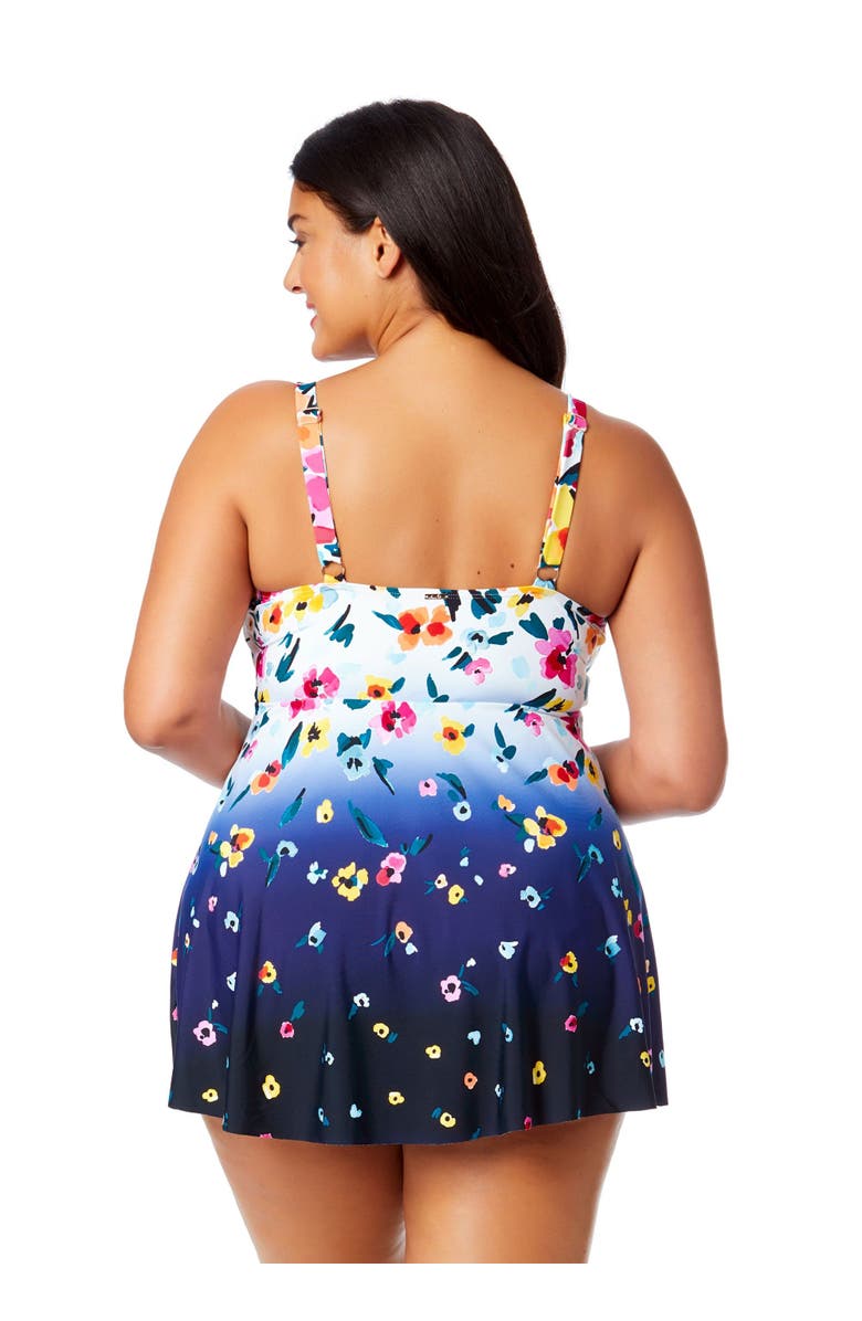 Anne Cole Plus Women's Plus Gradient Floral Swim Dress With Skirted Bottom, Alternate, color, Gradient Floral