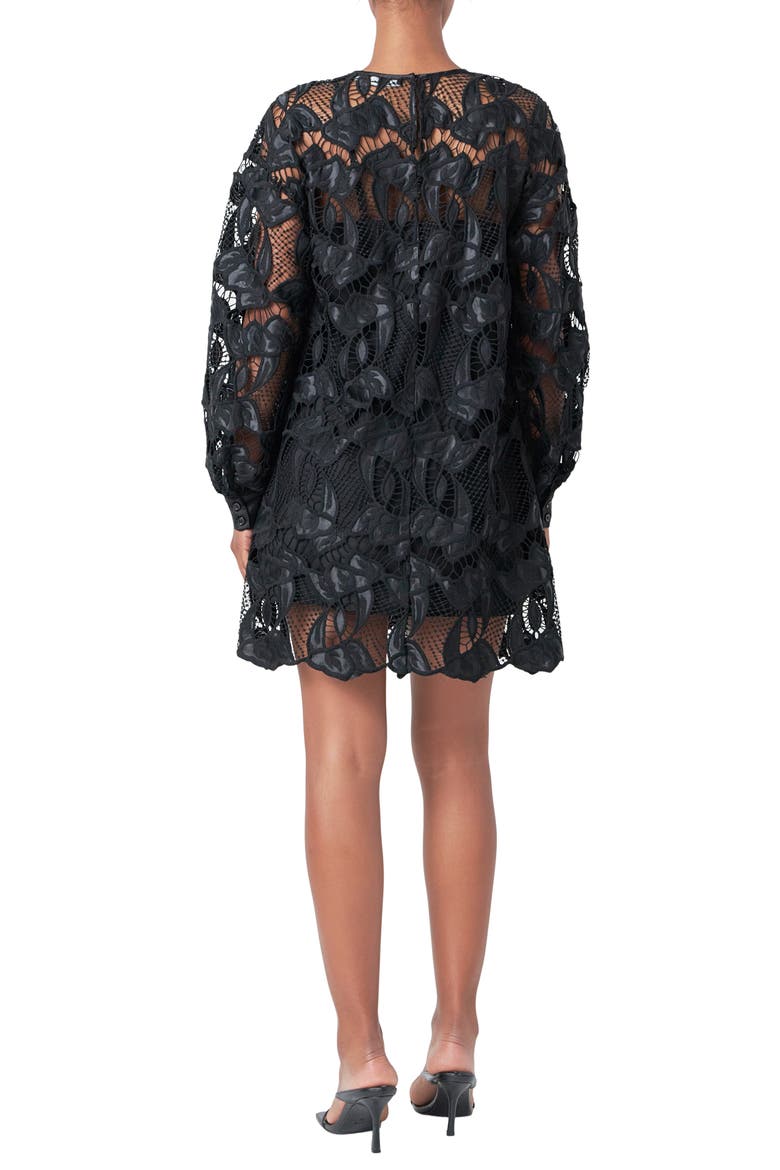 Long Sleeve Lace Minidress, Alternate, color, BLACK