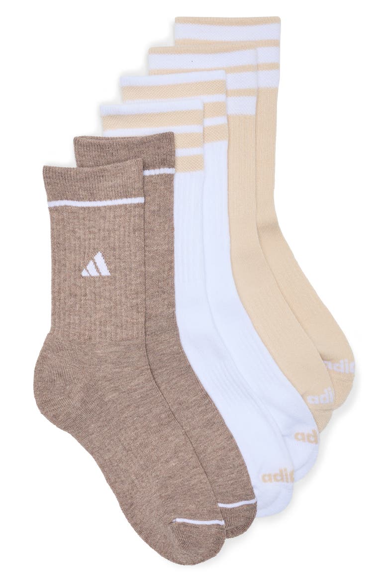 3-Pack Cushioned Crew Socks, Main, color, LINEN BEIGE/ WHITE/ BROWN