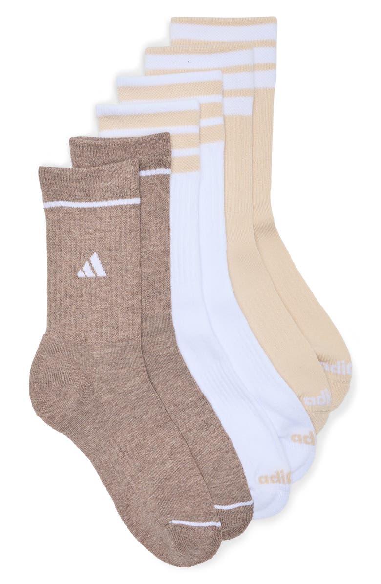 adidas 3-Pack Cushioned Crew Socks, Main, color, Linen Beige/ White/ Brown