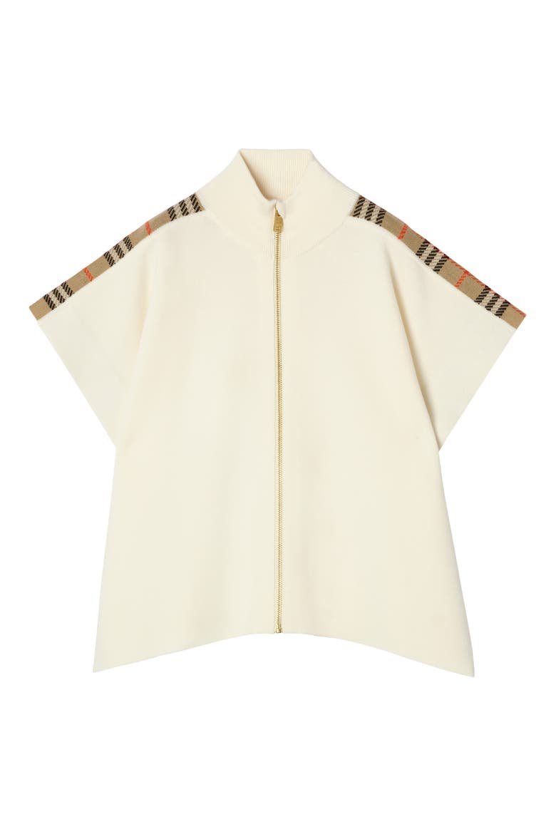 Girls' Check Trim Wool Cape, Main, color, Ivory white