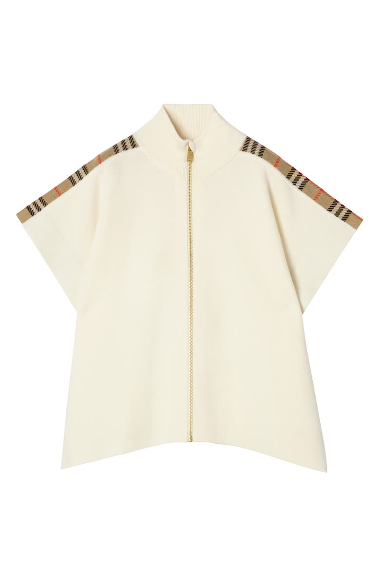 Burberry Check Trim Wool Cape, Main, color, Ivory