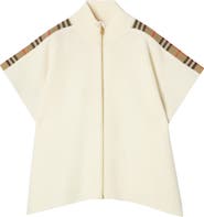 Burberry Girls' Check Trim Wool Cape