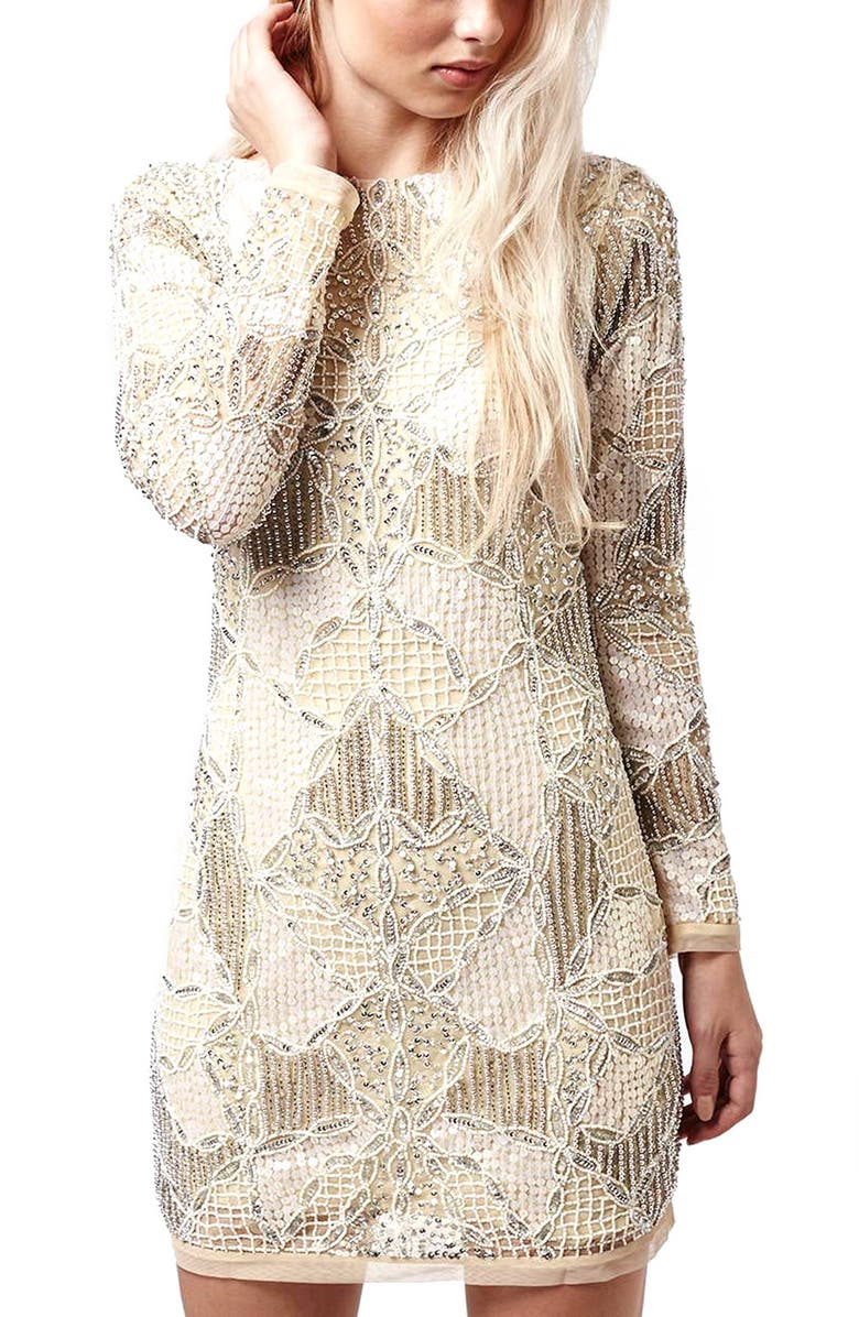 Topshop 'Gigi' Embellished Body-Con Dress, Alternate, color, 
