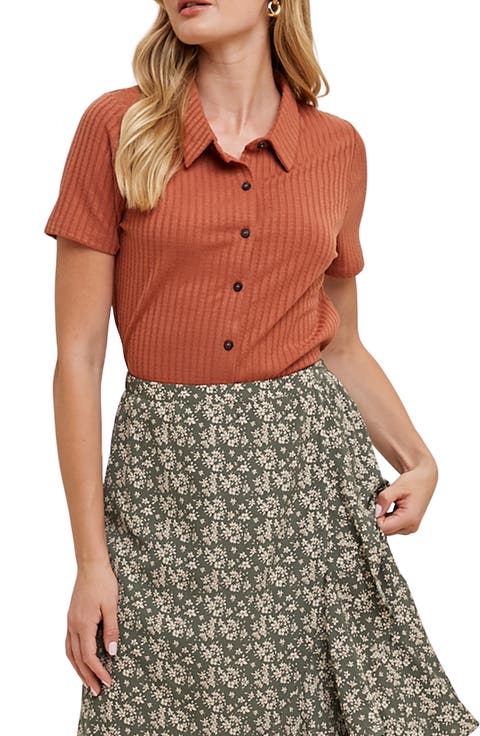 Rib Knit Button-Up Shirt