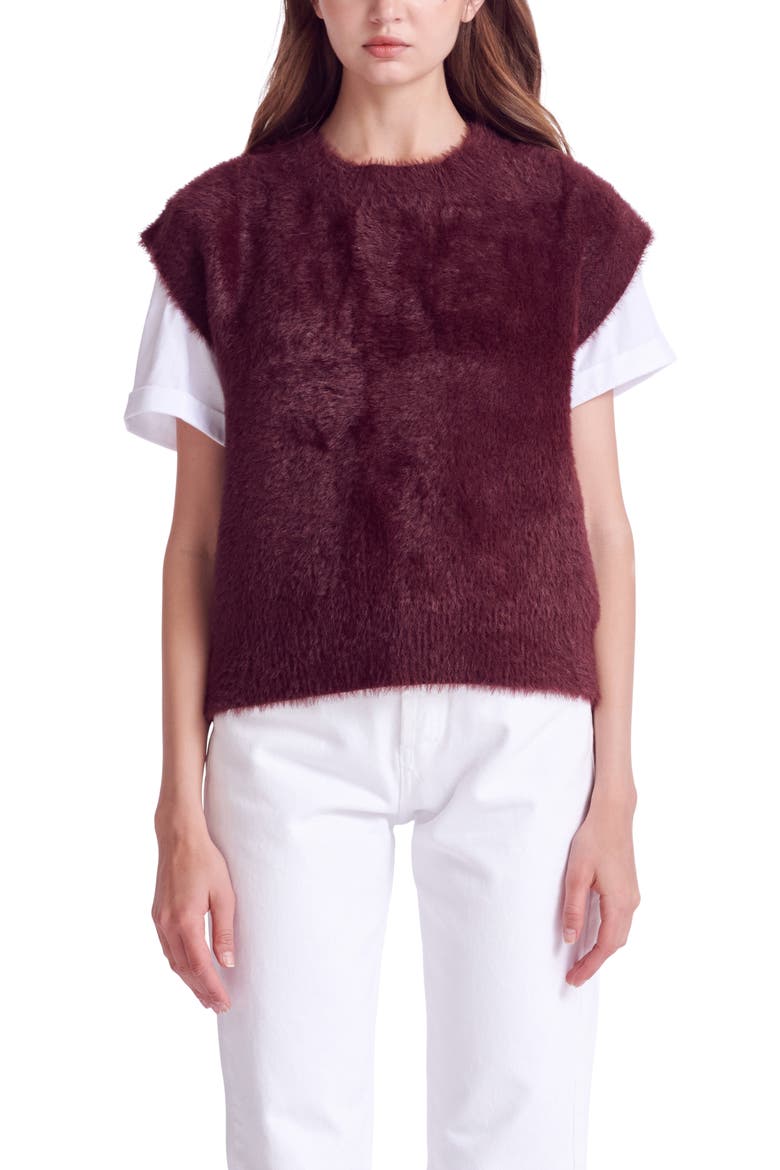 Plush Short Sleeve Sweater, Alternate, color, BURGUNDY