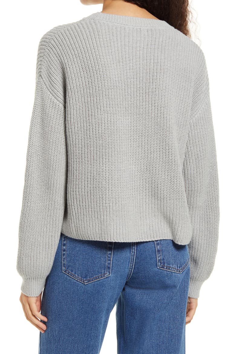 Cleo Crop Crewneck Sweater, Alternate, color, GREY HEATHER