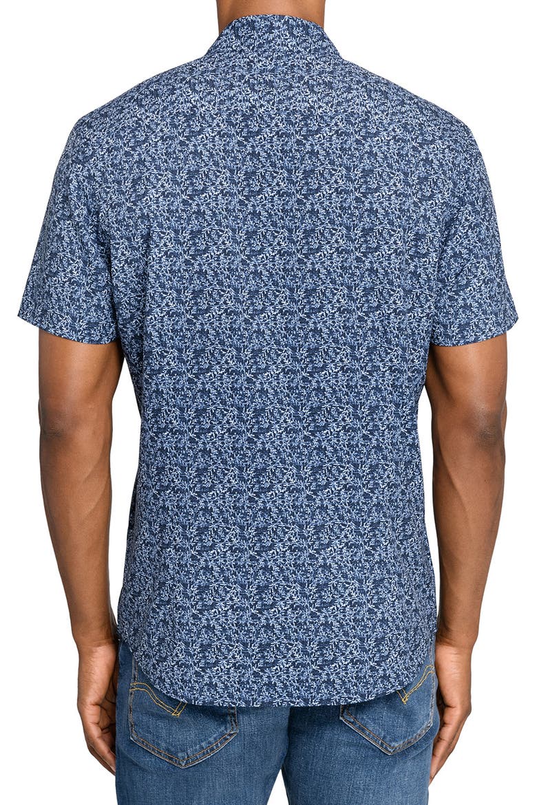 Slim Fit Floral Stem Short Sleeve Performance Button-Up Shirt, Alternate, color, NAVY