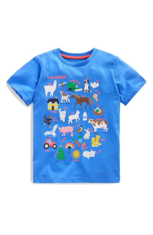 Shop Mini Boden Kids' Farm Alphabet Cotton Graphic T-shirt In Peacock Plume Blue Farm