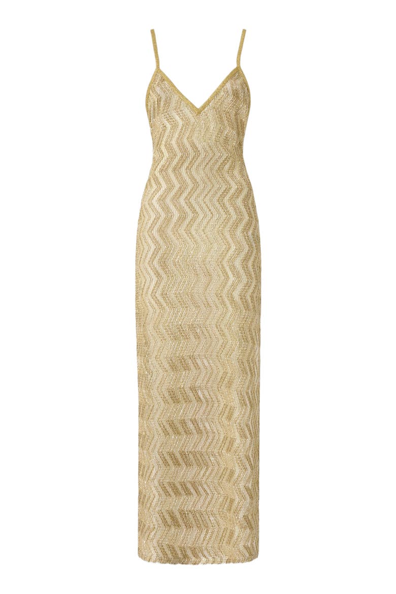 Long Mesh Cover-up With Zigzag Pattern And Sequins, Alternate, color, Gold