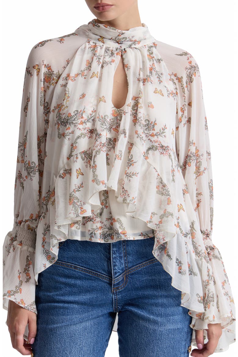 Ruffled High Neck Top, Alternate, color, CREAM FOX WREATH