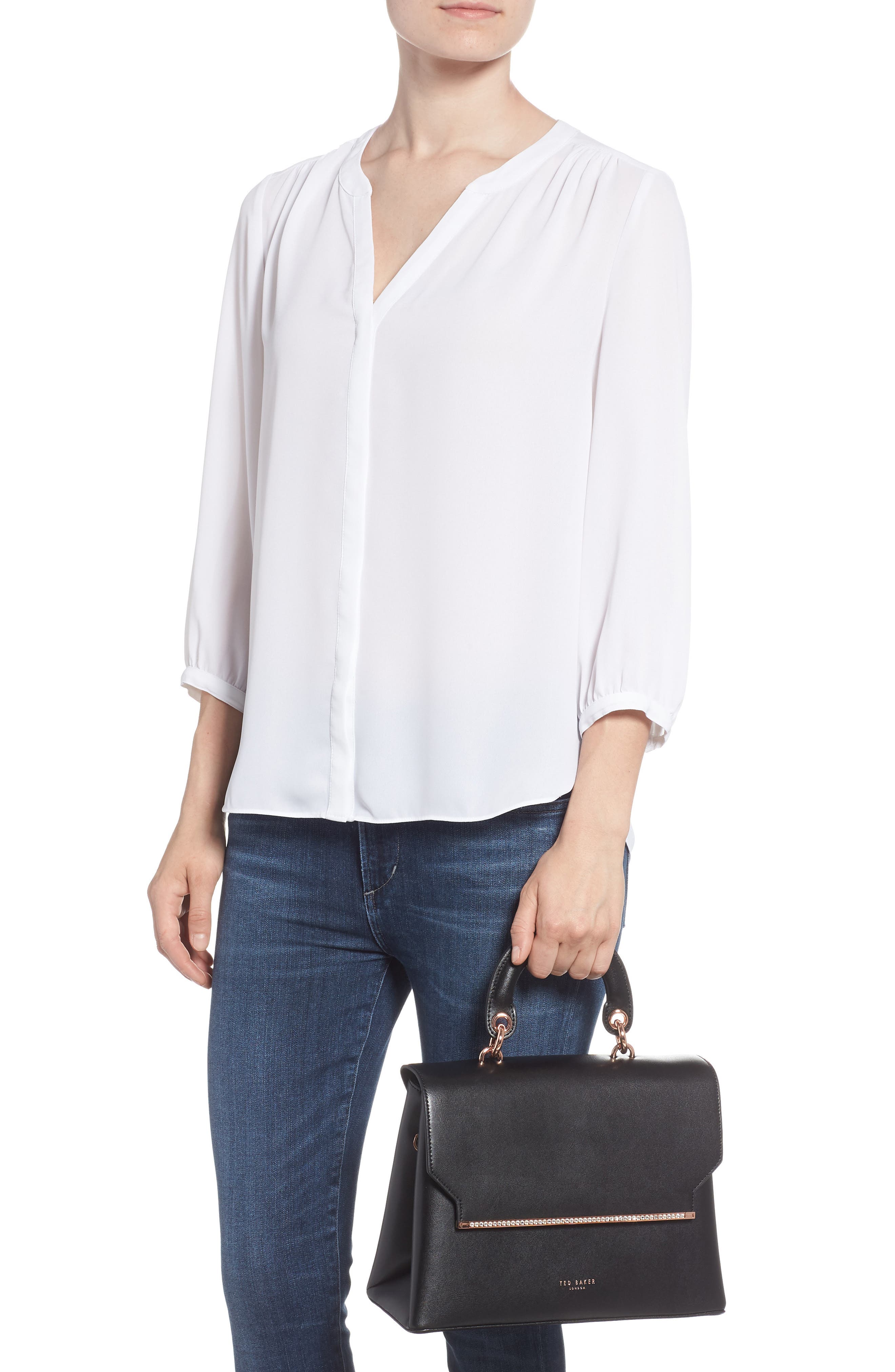 Ted Baker London Crystal Bar Leather Top Handle Satchel, Alternate, color, 