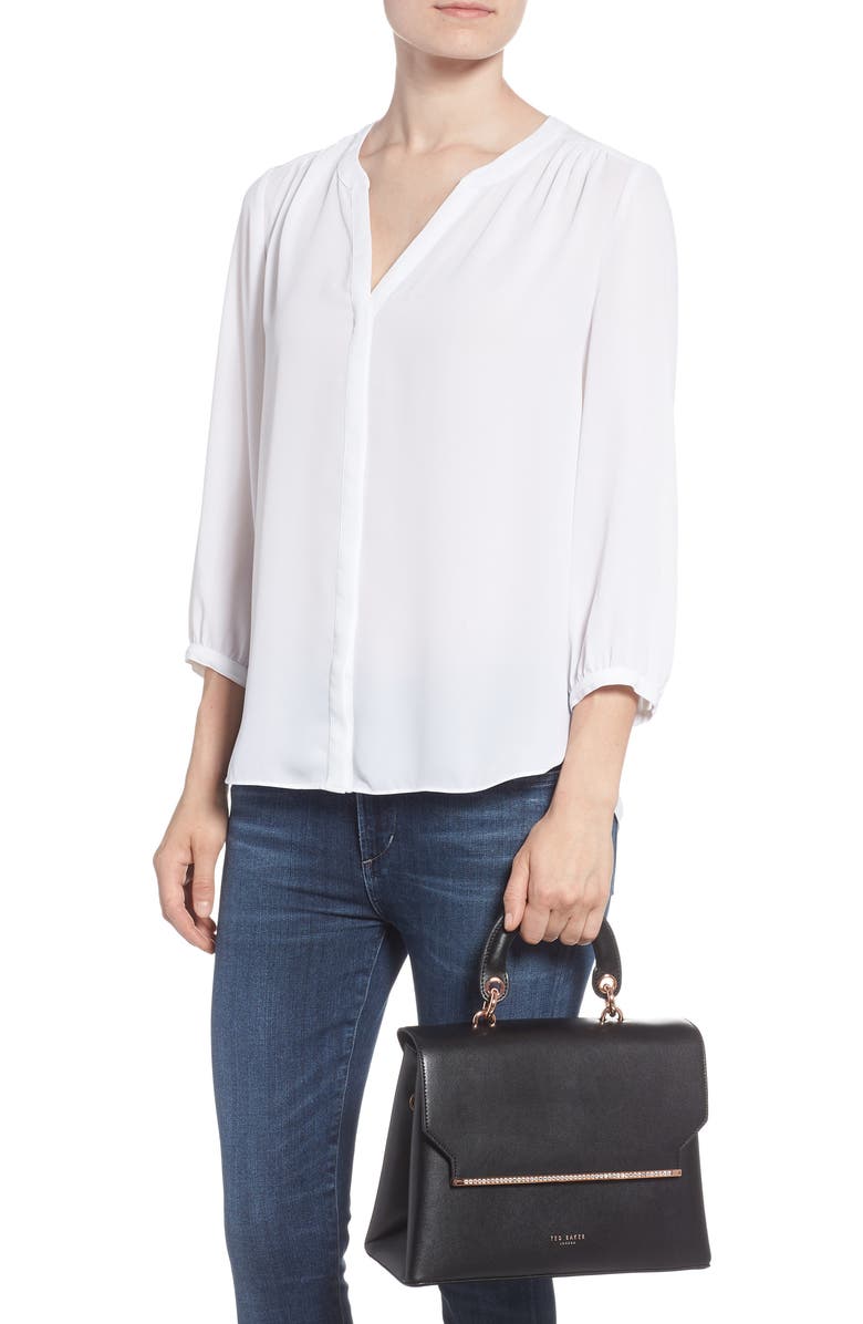 Ted Baker London Crystal Bar Leather Top Handle Satchel, Alternate, color,