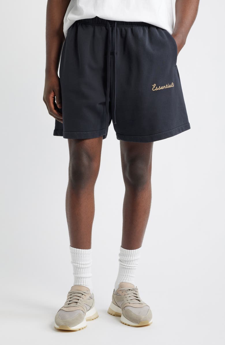 Fear of God Essentials Classic Fit Training Logo Sweat Shorts, Main, color, Concrete/Dark Concrete Heather