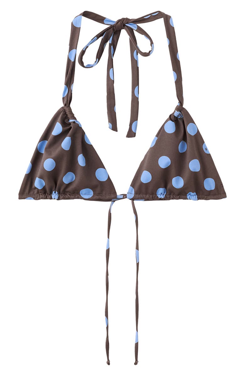 MANGO Polka Dot Triangle Bikini Top, Main, color, Chocolate