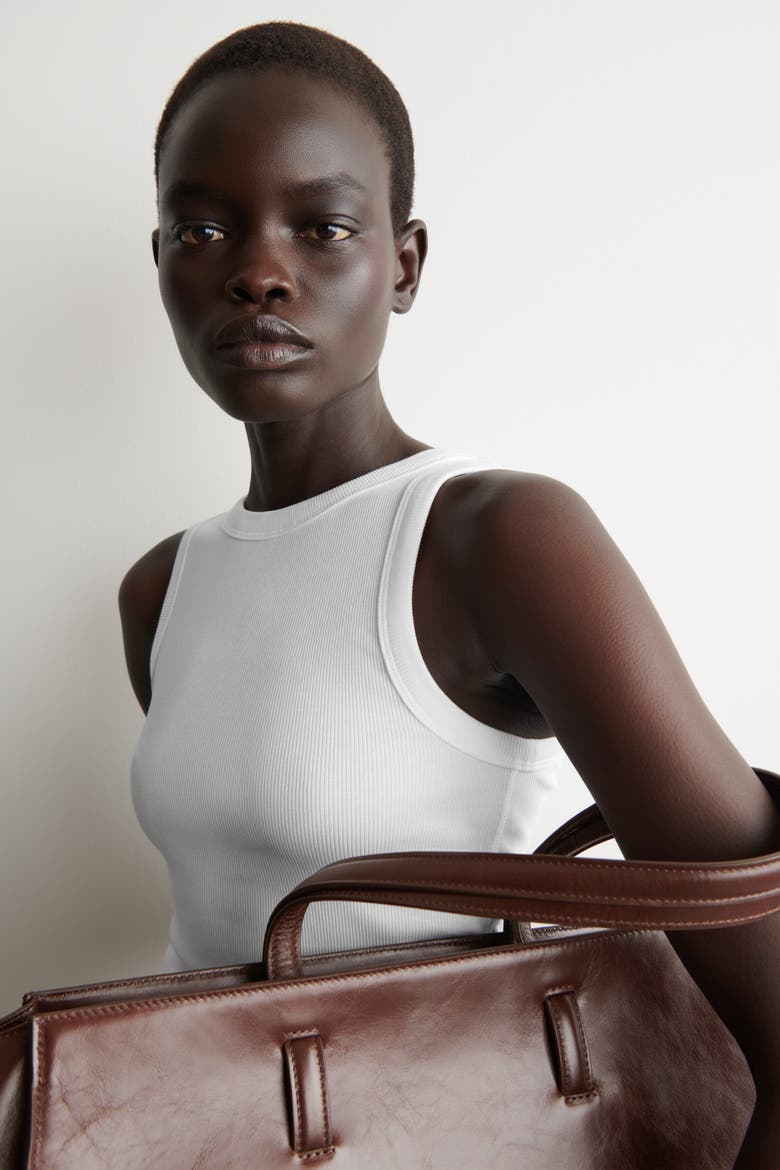 Ribbed Cotton Tank Top, Alternate, color, WHITE