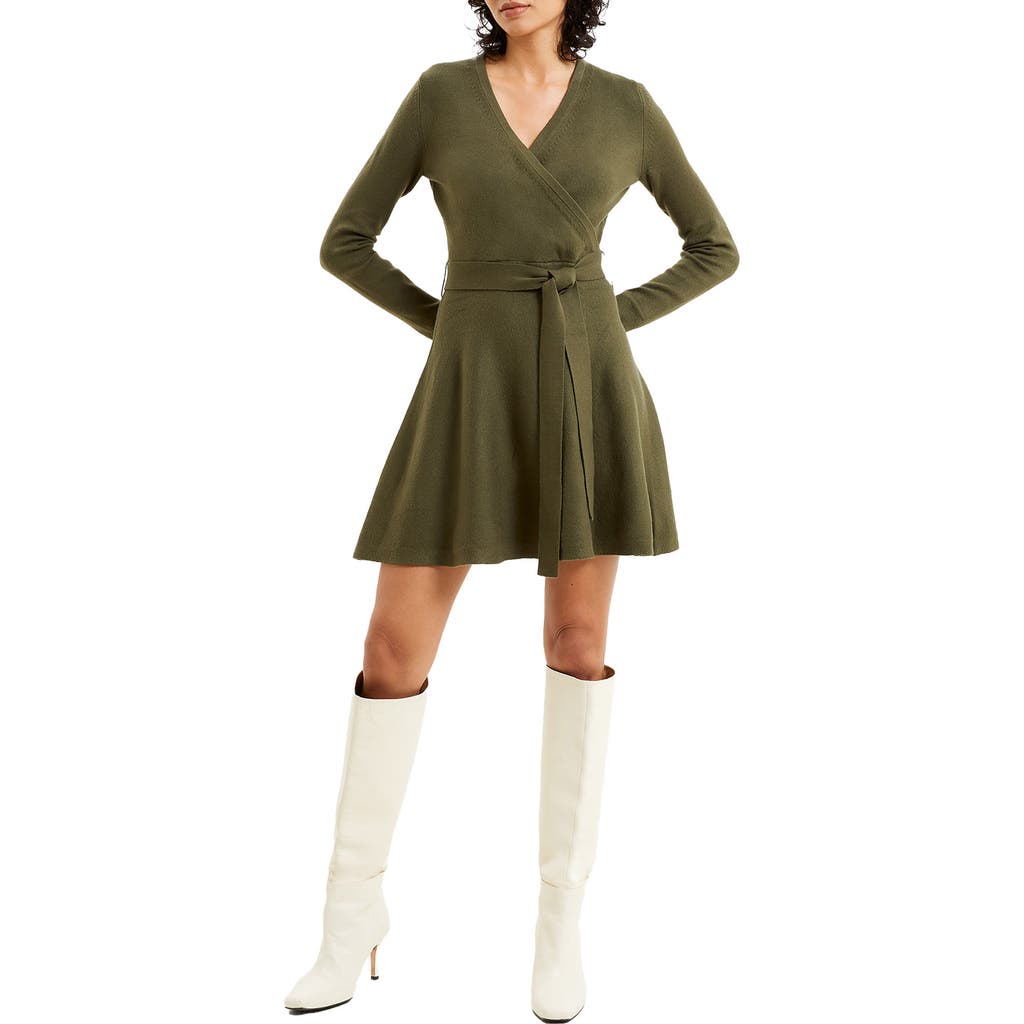 French Connection Babysoft Wrap Mini Dress Olive Night In Green