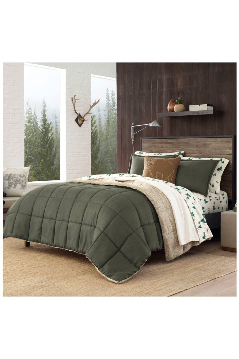 Sherwood Reversible Faux Shearling Comforter Set, Alternate, color, GREEN