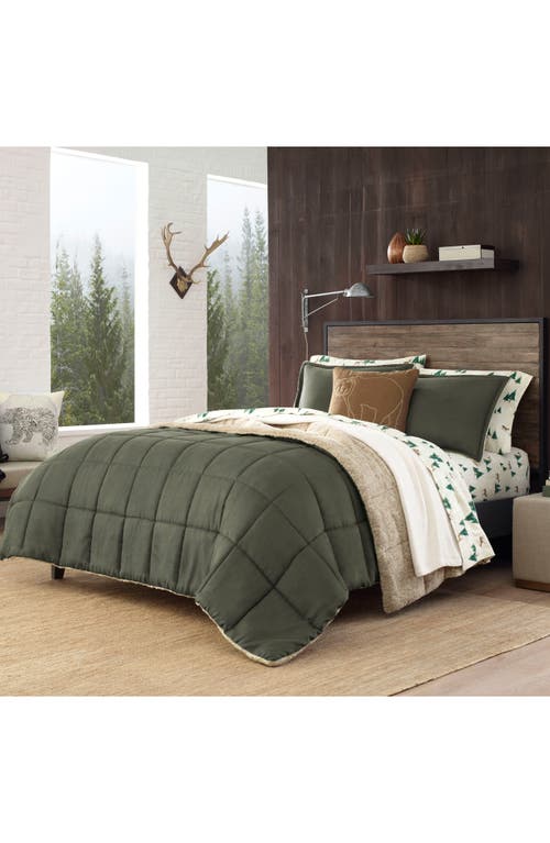 Eddie Bauer Sherwood Reversible Faux Shearling King Comforter Set In Green