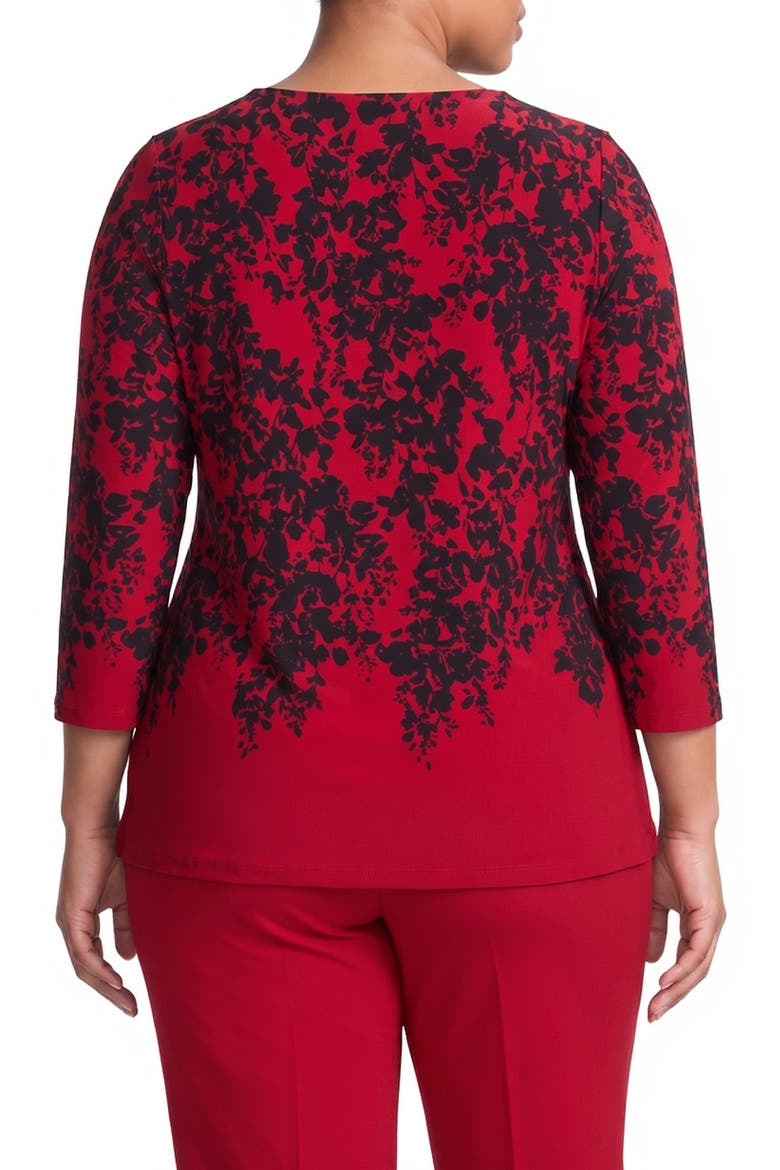 Print Boat Neck Three-Quarter Sleeve Top, Main, color, FIRE RED MULTI
