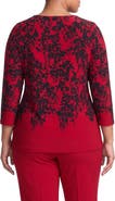 KASPER Print Boat Neck Three-Quarter Sleeve Top