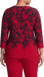 KASPER Print Boat Neck Three-Quarter Sleeve Top