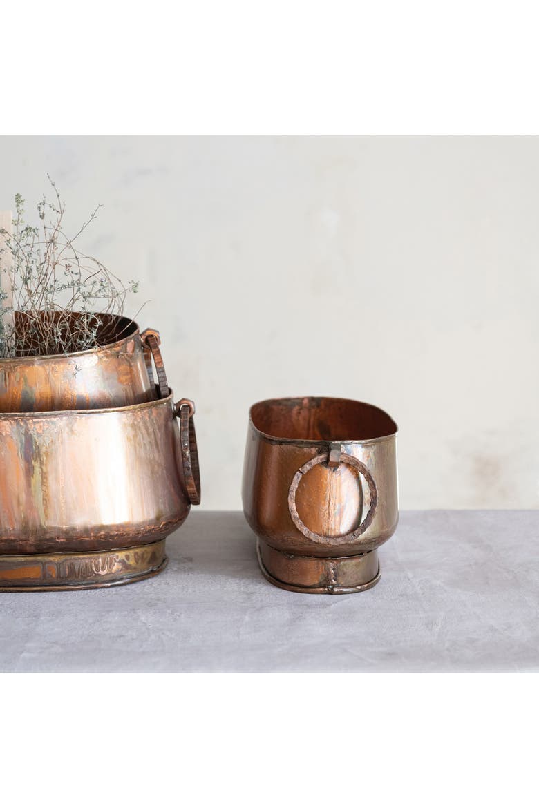 3-Piece Oval Metal Planters with Ring Handles, Alternate, color, Copper