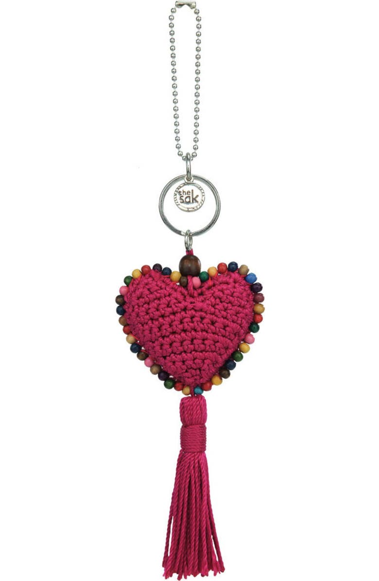 The Sak Yarnicharmz Crochet Heart Dangle, Main, color, Pinkberry